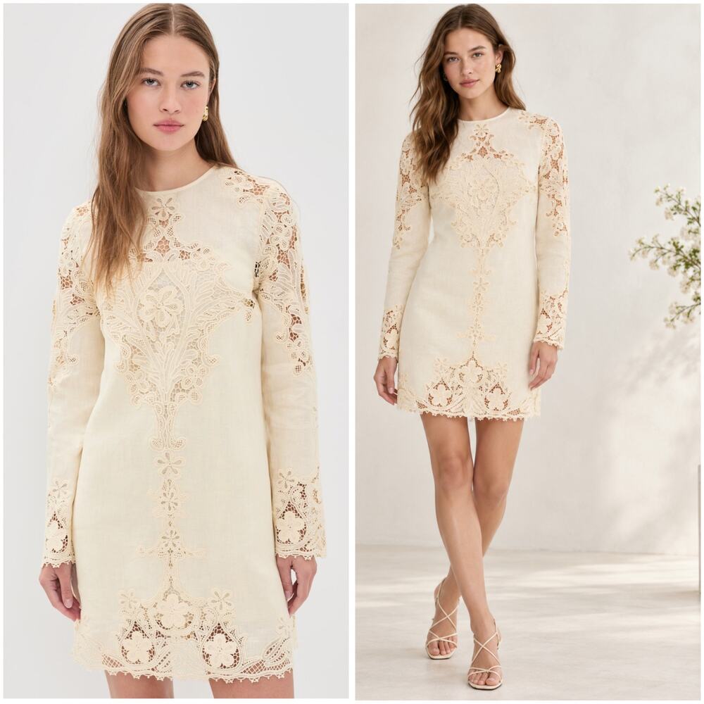 Ulla Johnson Camie Ivory Embroidered Linen Mini Dress Size 4 $1200
